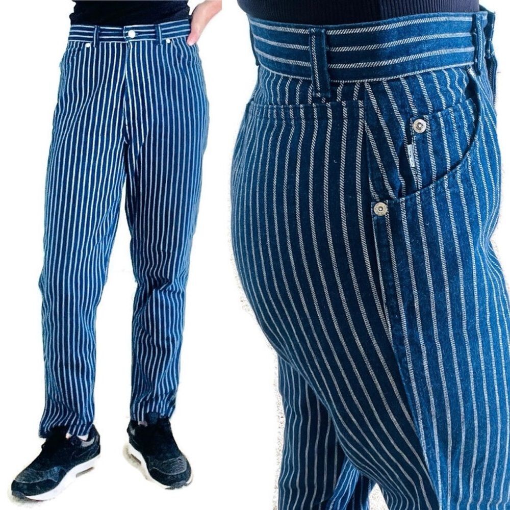 80s Rare Levis 573 High Rise Jeans Striped Size 4
